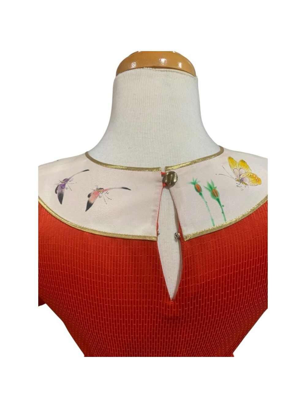 Vntg 70’s Women's Oriental Beauty by Eliza Wang Orange Floral Dress Juniors 9 - Picture 4 of 7